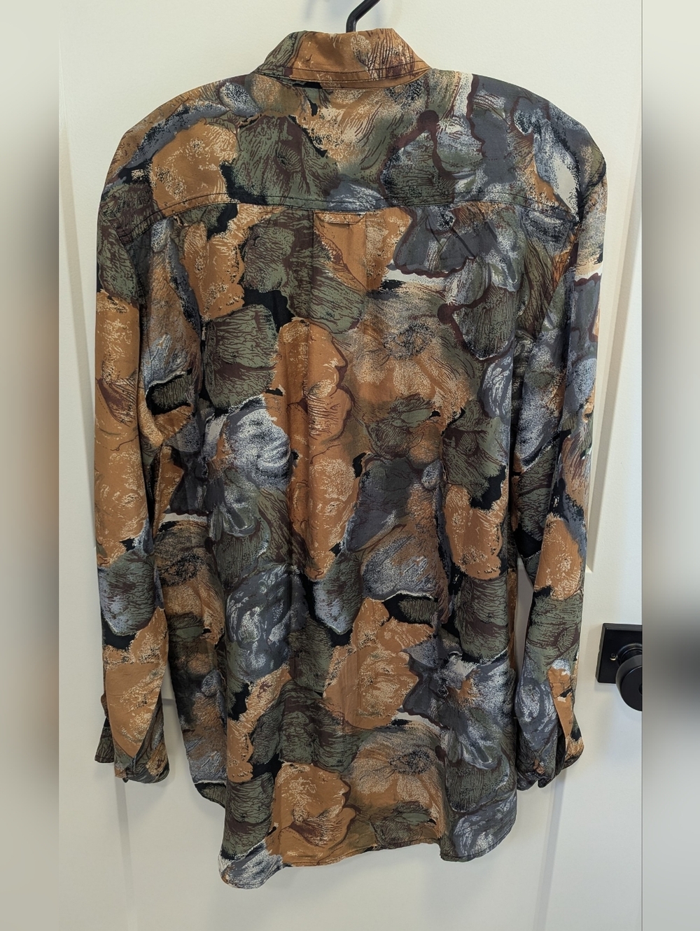 Serge Saintyves Vintage Silk Abstract Button-Up Blouse | Earth Tone Print | Over - Picture 5 of 8